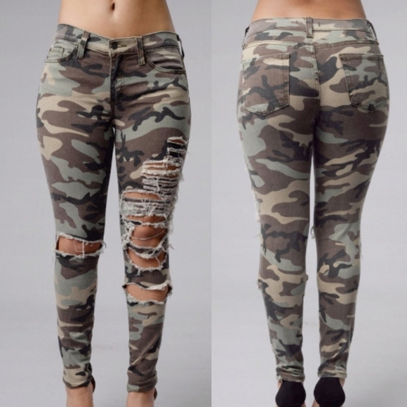 ripped camo skinny jeans